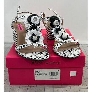 Betsey Johnson Women's Adde Dalmatian Fabric Open Toe Casual Heel Sz. 7 Floral